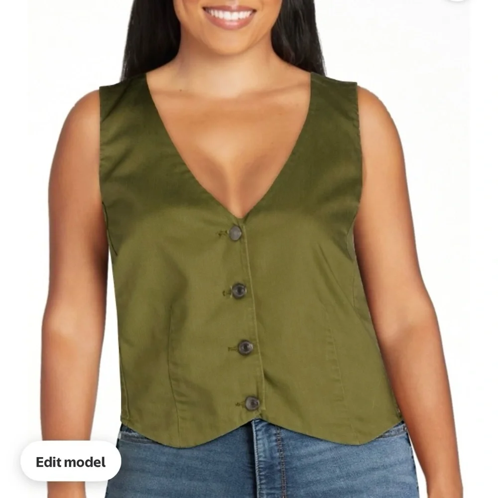 Sofia Jeans Green Twill Vest Large - Picture 2 of 7